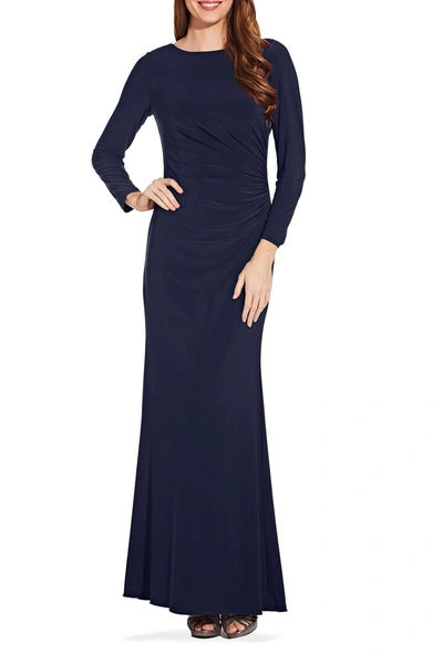 Adrianna Papell Draped & Beaded Jersey Gown In Midnight