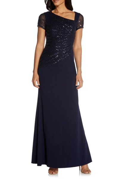 Adrianna Papell Sequin Crepe Dress In Midnight