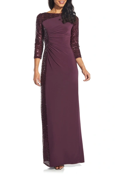 Adrianna Papell Sequin Dress In Oxblood