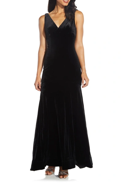 Adrianna Papell Velvet Sleeveless Gown In Black