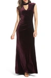 ELIZA J SIDE PLEATED VELVET CHOKER GOWN,688883372591