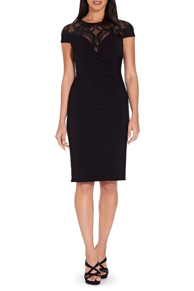 Adrianna Papell Embellished Lace Yoke Dress In Black