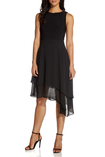 Adrianna Papell Chiffon Tiered Sleeveless Fit & Flare Dress In Black