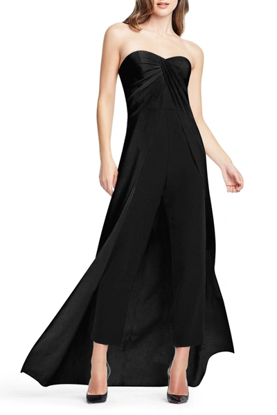 Aidan Mattox Strapless Overlay Jumpsuit In Black