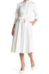 Elie Tahari Ann 3/4-sleeve Tie-waist Midi Dress In White