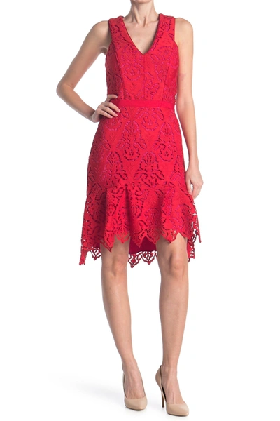 Adelyn Rae Damion High/low Lace Dress In Red/fuchsia
