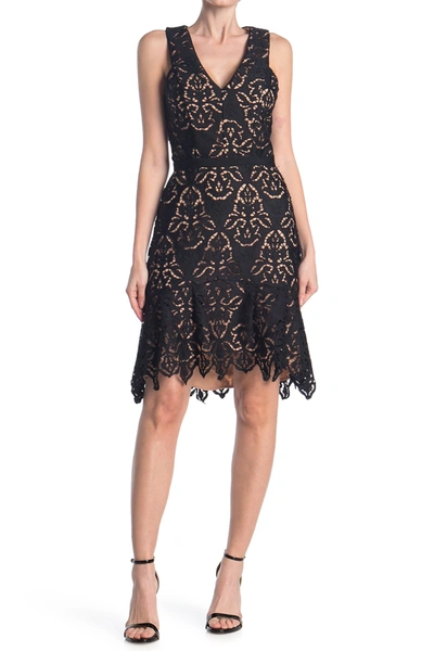 Adelyn Rae Damion High/low Lace Dress In Black/nude