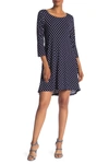 Nina Leonard 3/4 Sleeve Stretch Knit Swing Dress In Navy-ivory