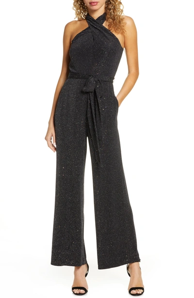 Sam Edelman Sparkle Halter Neck Jumpsuit In Black Sprakle