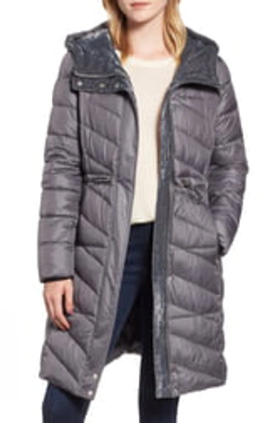 Andrew Marc Drawstring Hooded Puffer Coat In Metal