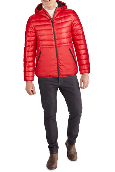 Kenneth Cole Hooded Midweight Quilted Zip Jacket In Red