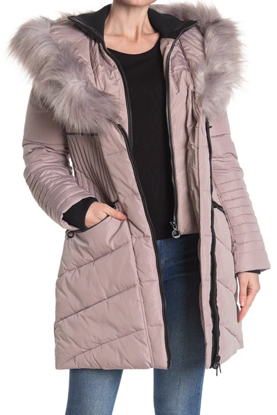 Noize Gigi Faux Fur Trim Quilted Parka In Sphinx
