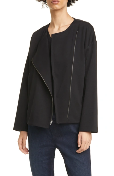 Eileen Fisher Asymmetrical Zip Jacket In Black