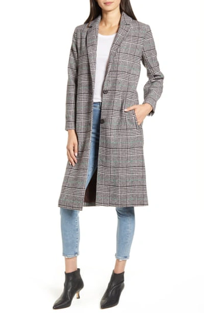 Cupcakes And Cashmere Oxford Checked Long Coat In Espresso