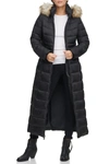Kenneth Cole Faux Fur Hood Zip Front Puffer Jacket In Black