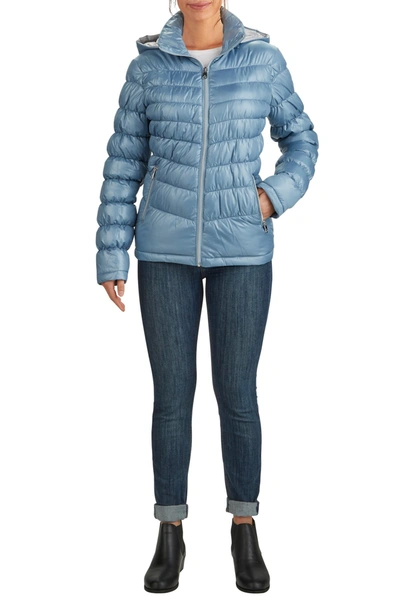 Kenneth Cole Hooded Front Zip Puffer Jacket In Perri