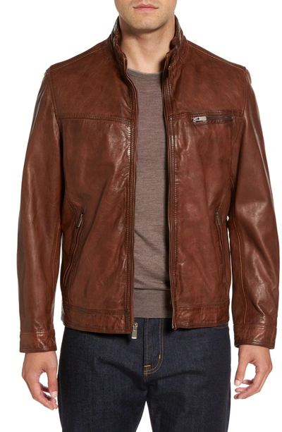 Missani Le Collezioni Men's Washed Lambskin Leather Jacket In Cognac