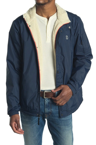 Izod Faux Shearling Lined Shirt Jacket In Navy