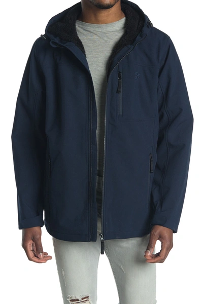 Izod Faux Shearling Lined Hooded Jacket In Navy