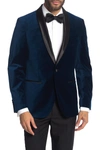 Savile Row Co Navy Shawl Collar Single Button Velvet Suit Separate Sport Coat In Navy