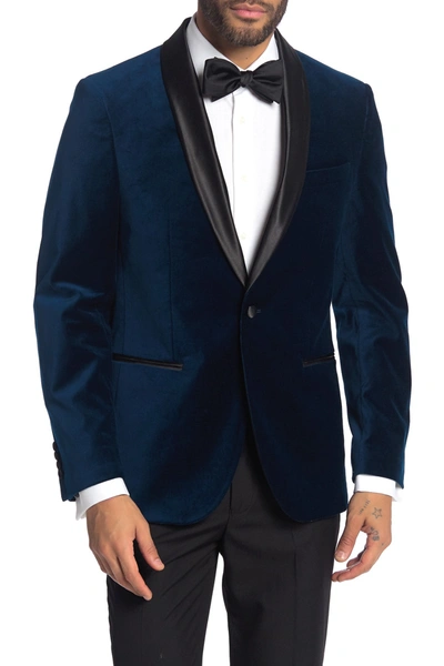Savile Row Co Navy Shawl Collar Single Button Velvet Suit Separate Sport Coat