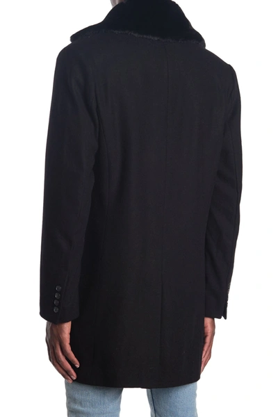 Sean John Wool Blend Faux Fur Trim Coat In Black