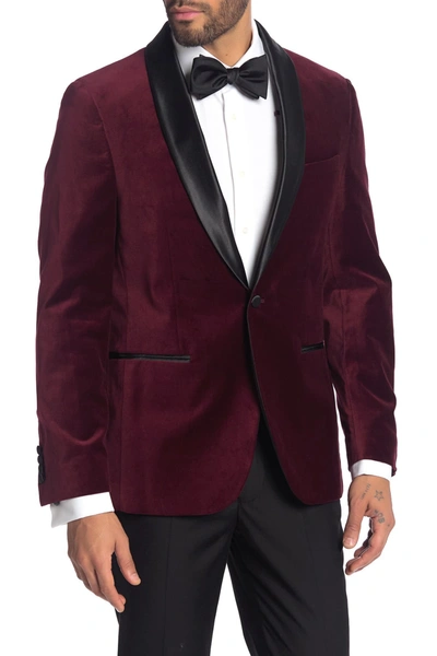 Savile Row Co Burgundy Shawl Collar Single Button Velvet Suit Separate Sport Coat