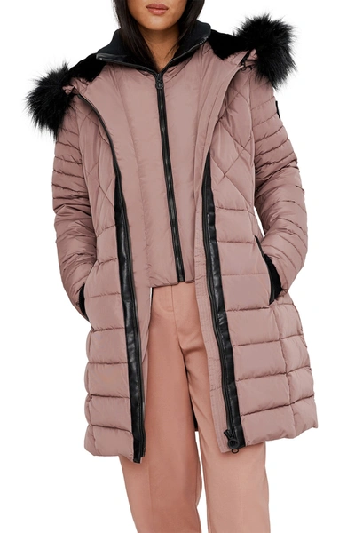 Noize Milia Heavyweight Faux Fur Trimmed Quilted Parka In Rose