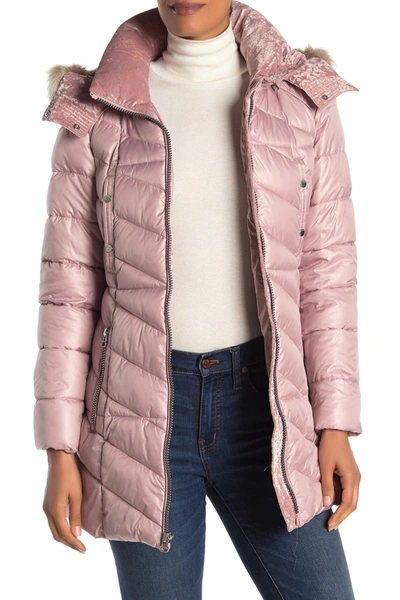 Andrew Marc Pomona Faux Fur Trim Down Puffer Jacket In Shell