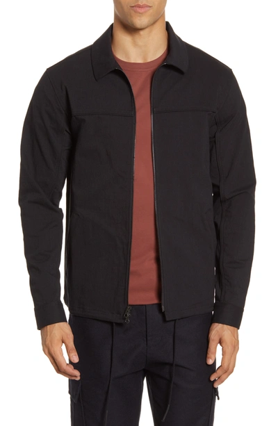 Acyclic Slim Woven Zip-up Work Jacket In Black