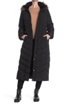 Calvin Klein Faux Fur Trimmed Quilted Maxi Puffer Jacket In Navy