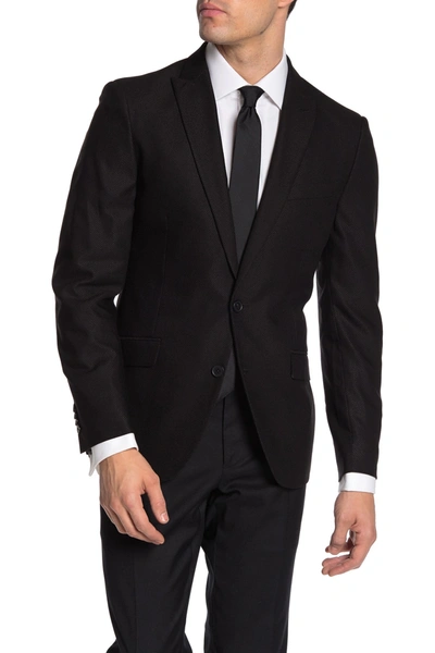 Savile Row Co Slim Fit Peak Lapel Micro Check Blazer In Black