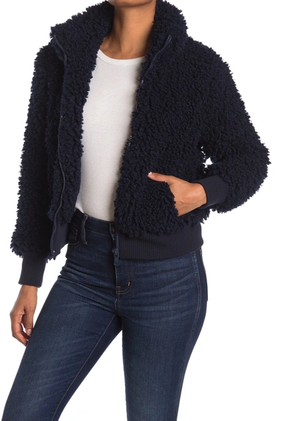 Kendall + Kylie Zip Front Faux Fur Bomber Jacket In Navy