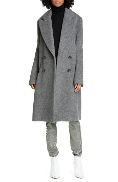 Tibi Plush Wool Coating Double-breasted Dropwaist Coat In Cement