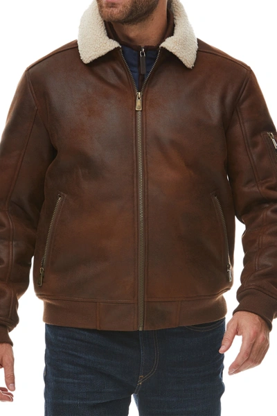 Rainforest Faux Shearling Lined Faux Leather Bomber Jacket In Russet