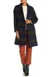 Andrew Marc Plaid Double Breasted Coat In Dk Purple