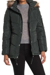 Kendall + Kylie Faux Fur Trimmed Puffer Jacket In Emerald