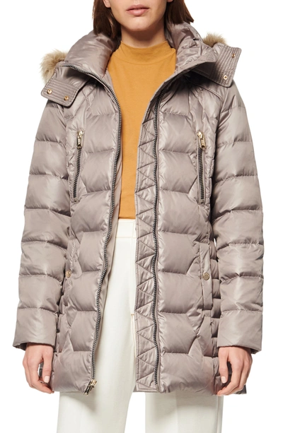 Andrew Marc Pomona Faux Fur Trim Down Puffer Jacket In Mushroom