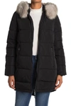 Dkny Zip Front Coat With Faux Fur Hood In Black