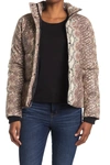 Andrew Marc Faux Leather Puffer Jacket In Brown Comb