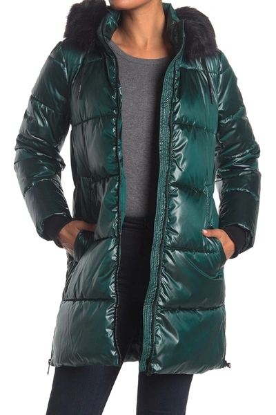 Dkny Puffer With Faux Fur Trim Hood In For Forest