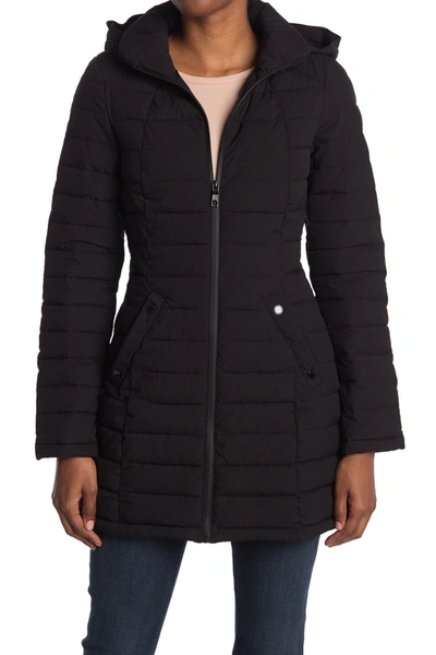 Nautica Packable Stretch Hood Quilted Jacket In Black