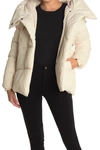 Bcbgmaxazria Pillow Collar Hooded Puffer Jacket In Ivory