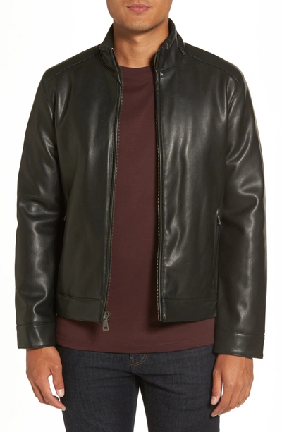 Cole Haan Faux Leather Jacket In Black
