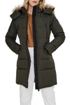 Noize Addie Quilted Faux Fur Trim Hooded Parka In Forest