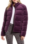 Andrew Marc Velvet Puffer Jacket In Spcd Plum