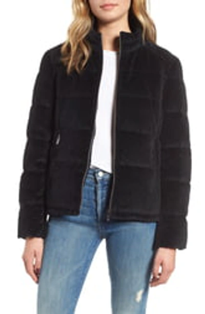 Andrew Marc Velvet Puffer Jacket In Black