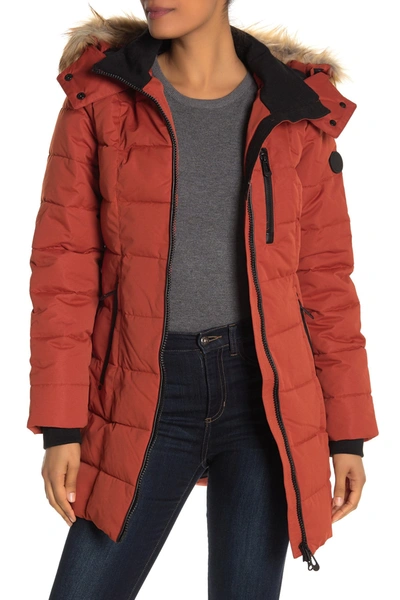 Noize Hannah Faux Fur Trim Hooded Parka In Arancio