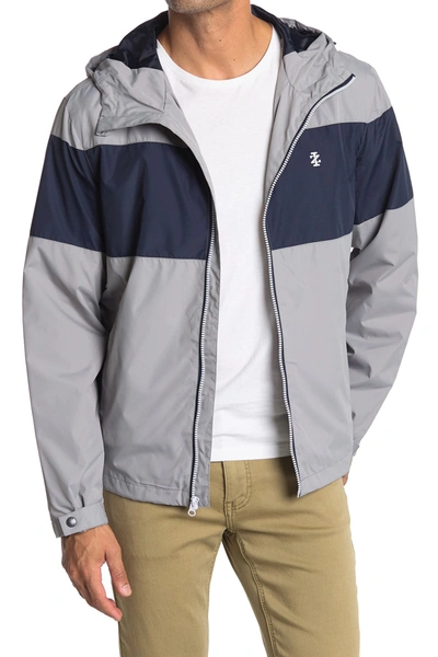 Izod Colorblock Hooded Jacket In Grey/navy