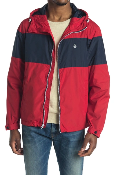 Izod Colorblock Hooded Jacket In Red/navy